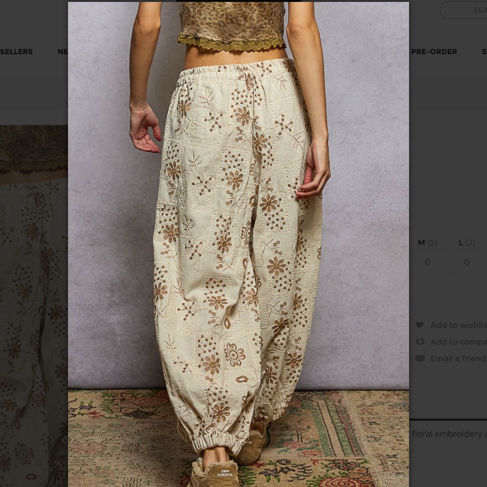 POL Cream Embroidered Floral Track Pants - Picture 4 of 5